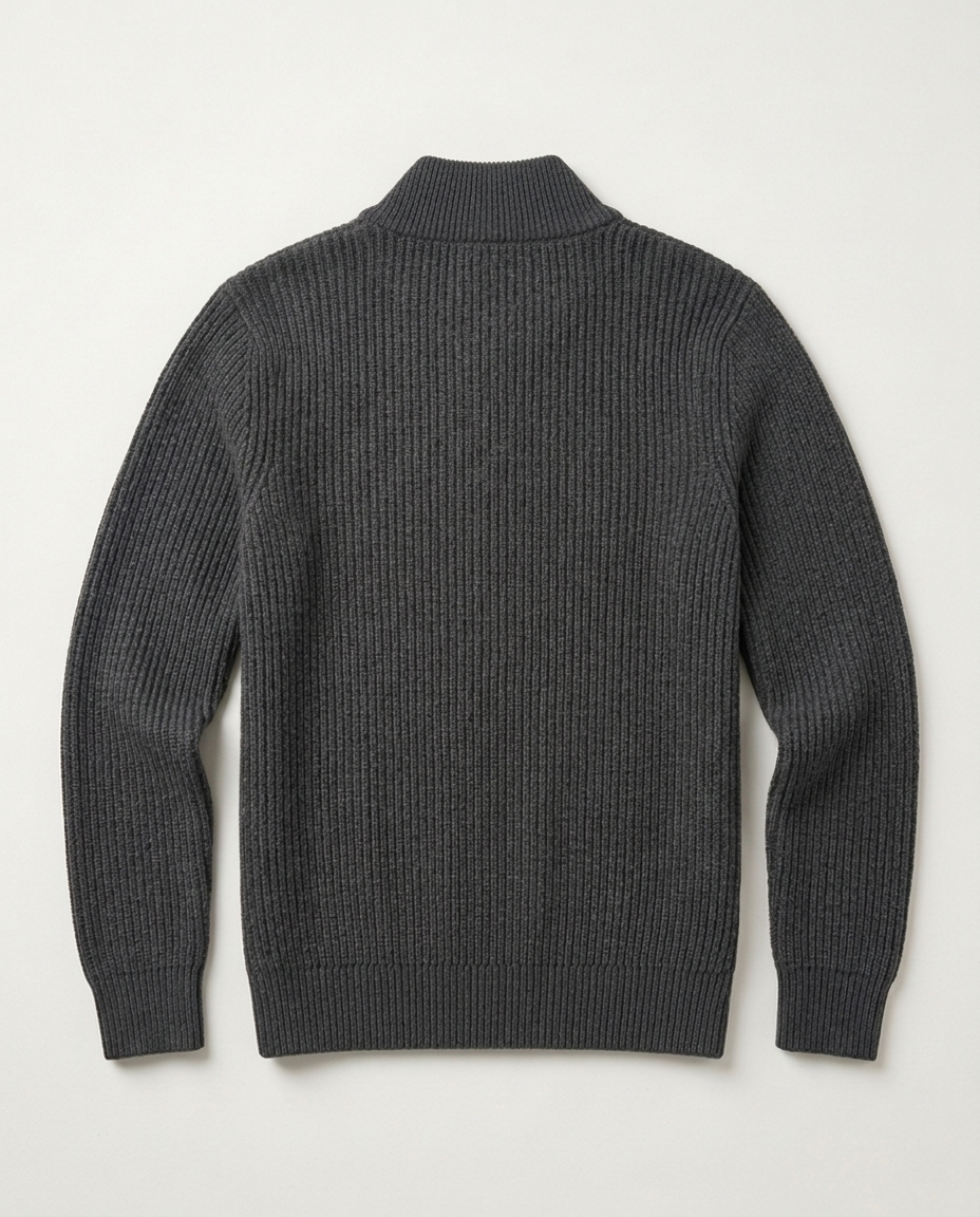 Half-Zip Sweater Ribbed Meridian in charcoal, back view