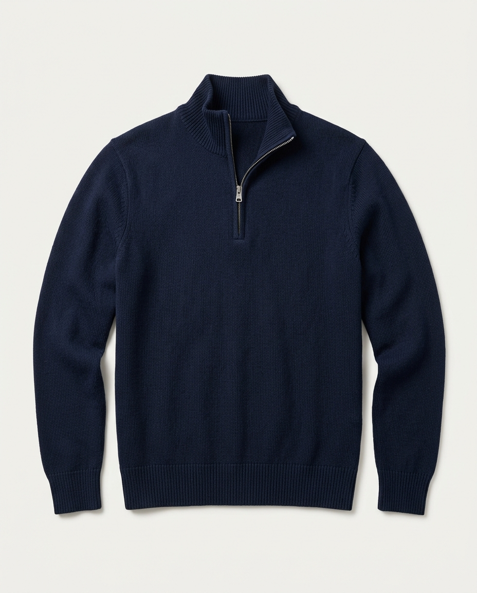 Quarter-Zip Sweater Refined Heritage in navy, front view