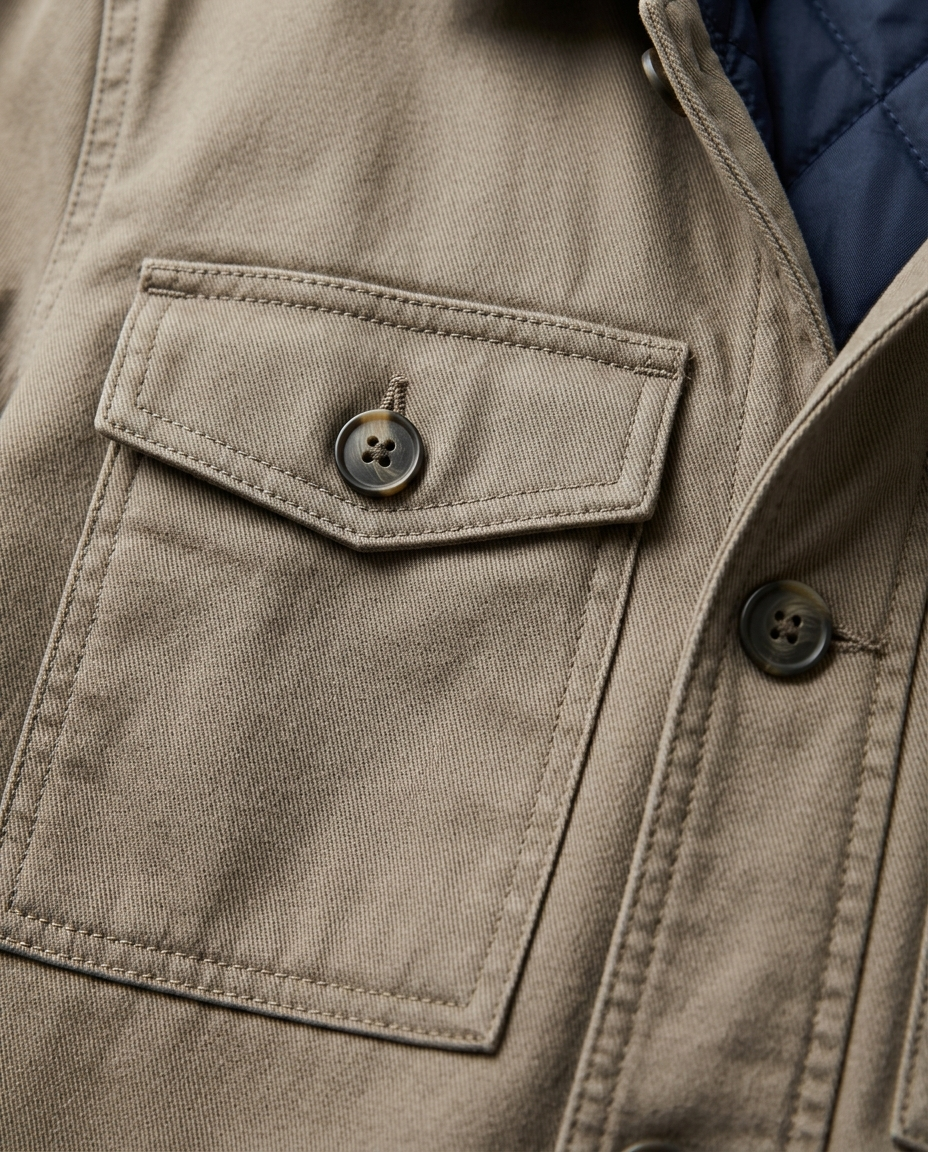Chest pocket and button placket detail of the Field Jacket Lined Wayfarer