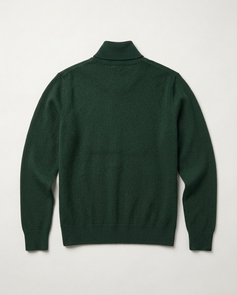 Funnel Neck Sweater Quiet Moorland in forest green, back view