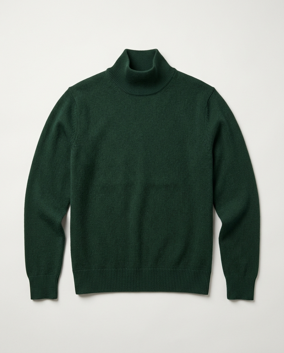 Funnel Neck Sweater Quiet Moorland in forest green, front view