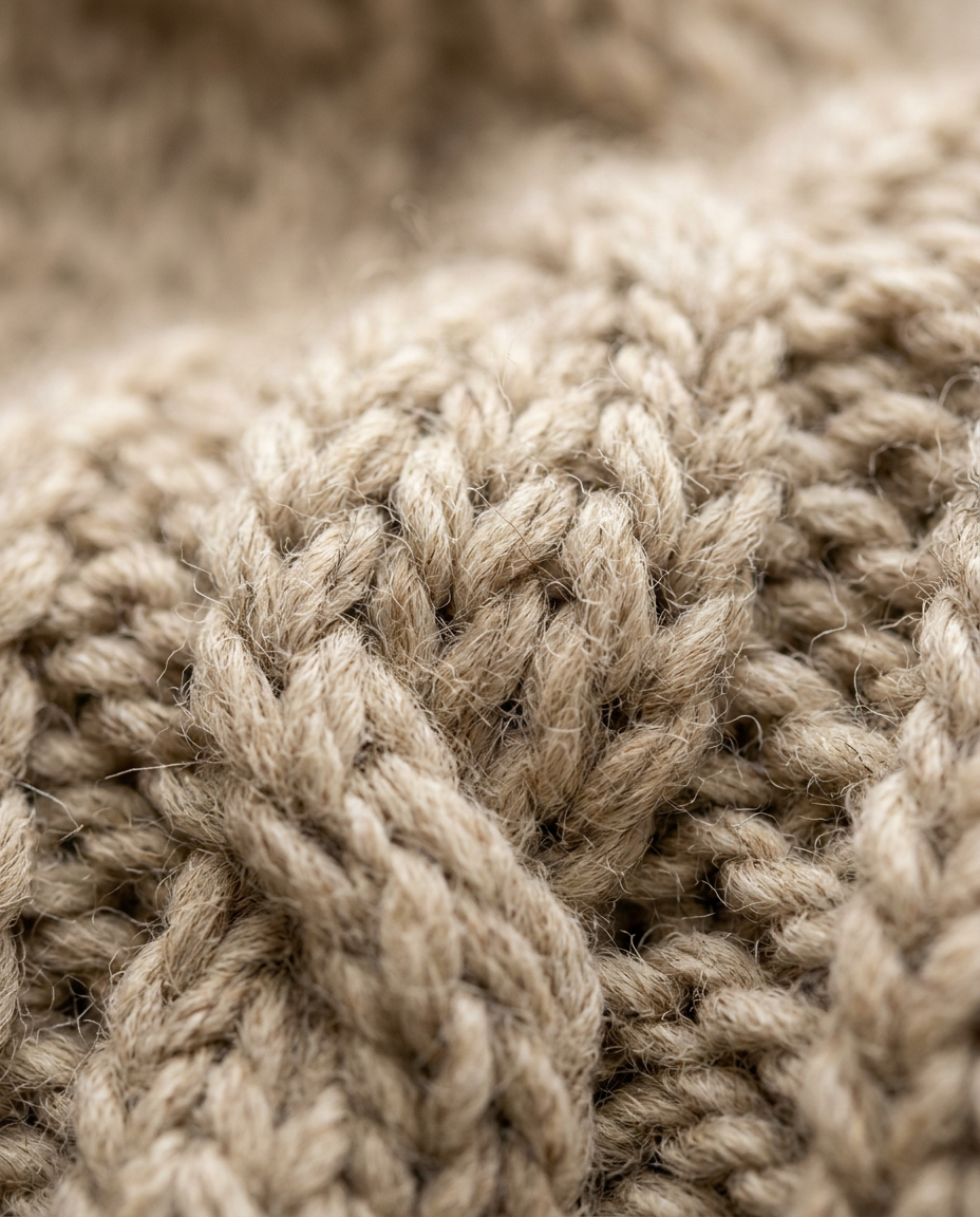 Brushed chunky knit fabric texture of the Half-Zip Sweater Brushed Highland in oatmeal