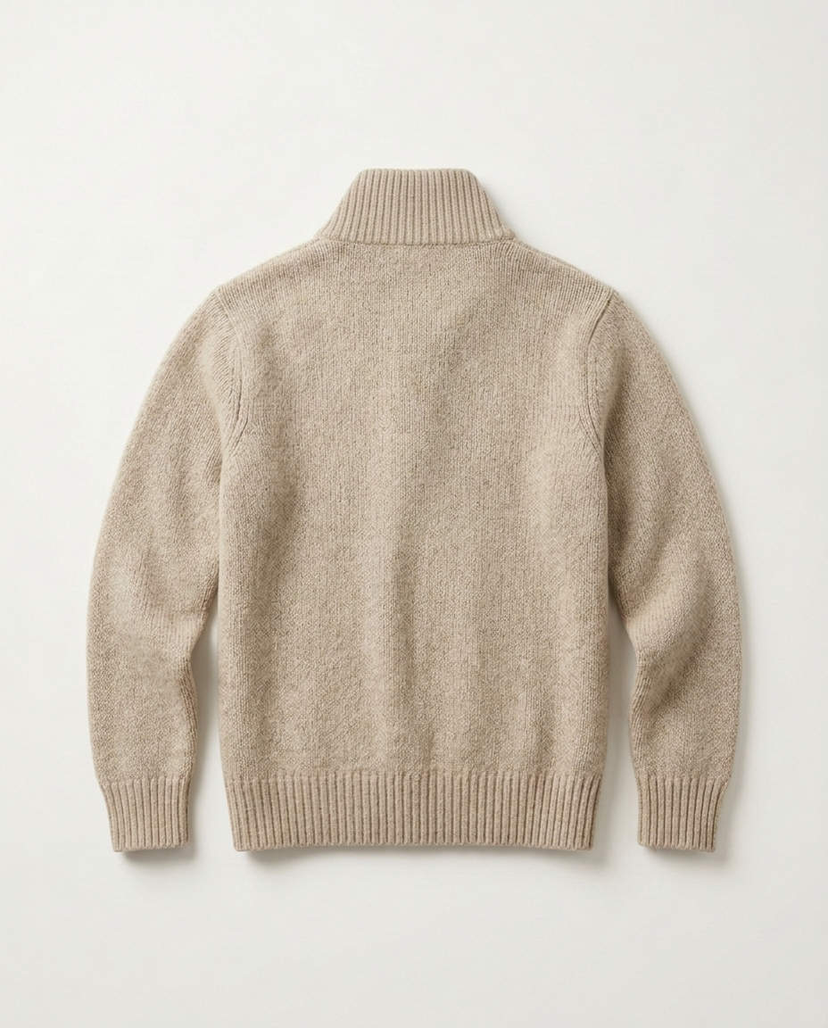 Half-Zip Sweater Brushed Highland in oatmeal, back view