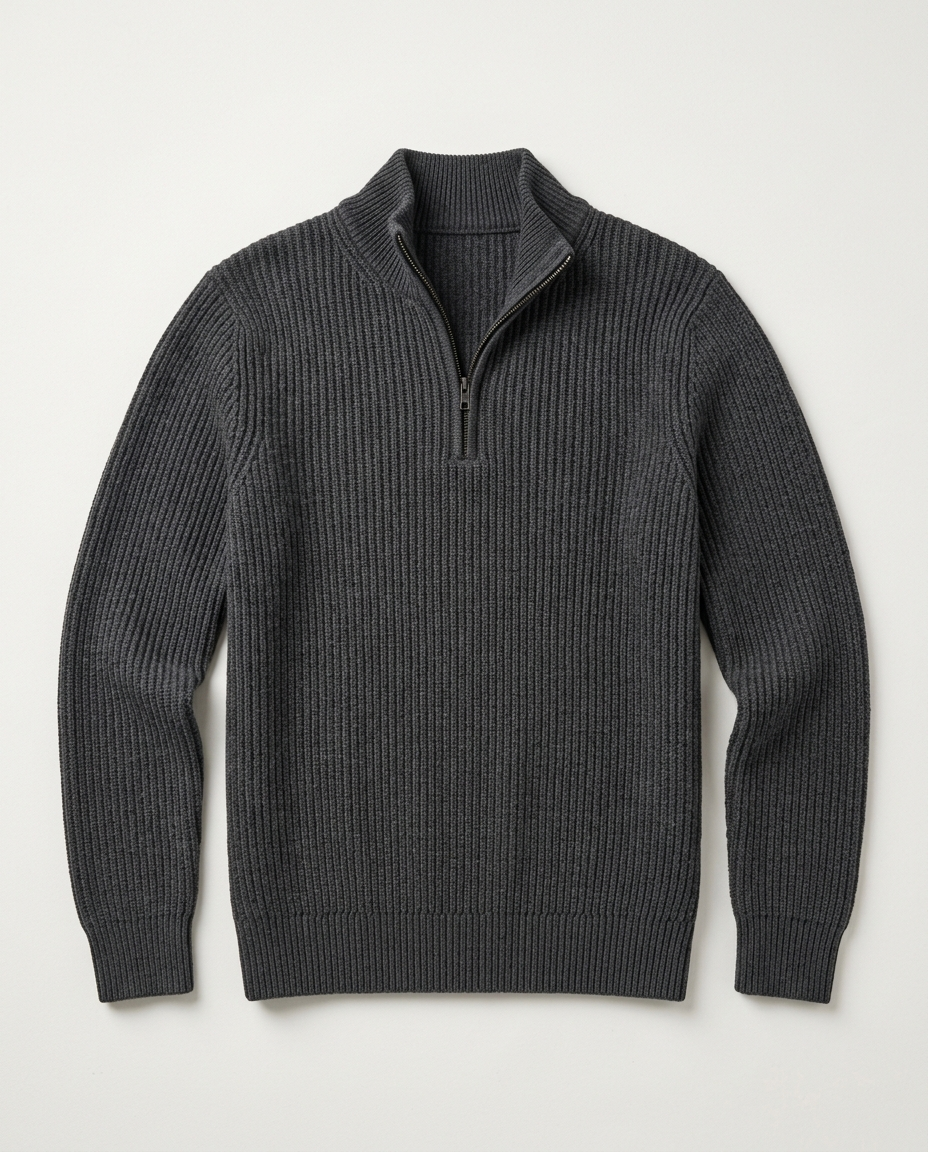 Half-Zip Sweater Ribbed Meridian in charcoal, front view