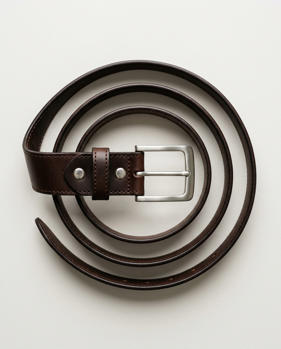 Leather Belt Classic Grain in dark brown, full strap and buckle