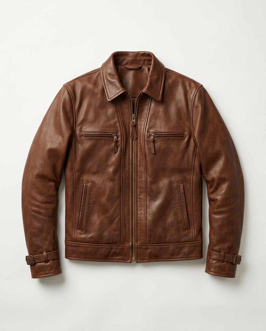 Leather Jacket Weathered Signature in brown, front view